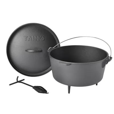 Produktbild von TAINO Dutch Oven 8L Gusseisen Ø 30cm Feuertopf Deckelheber Grillzubehör Dopf