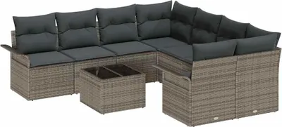 Produktbild von vidaXL Gartensofa-set 9 stk. Grau Poly-Rattan