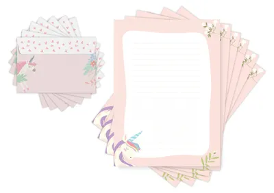 Produktbild von Friendly Fox Kinder Briefpapier Einhorn, 20 Briefpapier Bögen inkl. Umschlag, DIN A4 Briefpapier mit Umschlag