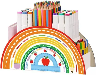 Immagine prodotto di Organizer da scrivania in legno arcobaleno per bambini, multifunzionale, accessori da ufficio colorati