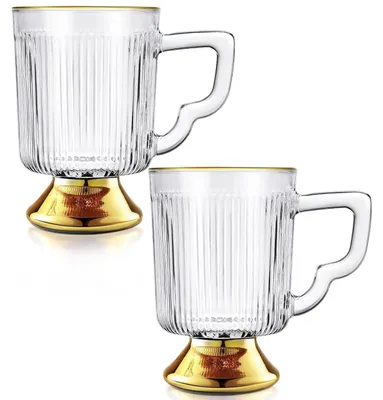 Image de Lot de 2 verres à latte cannelés, capacité de 350 ml