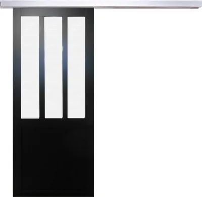 Image de Porte Coulissante Atelier Noir vitre depoli H204 x L93 + Rail Alu