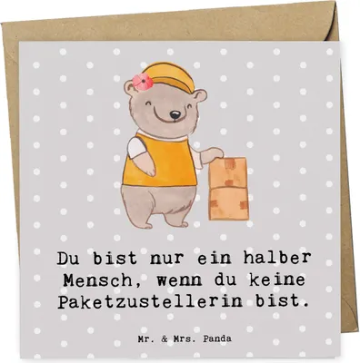 Produktbild von Mr. & Mrs. Panda Grußkarte Paketzustellerin Herz - Grau Pastell - Geschenk, doppelkarte, Paketbotin, faltkarte, Lustig, Witzig, Spruch, Klappkarte, Glückwunschkarte
