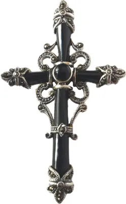 Produktbild von Silberanhänger Gotisches Onyxkreuz Silber  mit Onyxsteinen Vintage