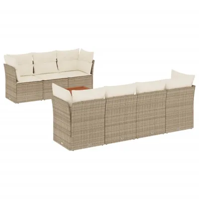 Produktbild von 8-tlg. Garten-Sofagarnitur mit Kissen Beige Poly Rattan