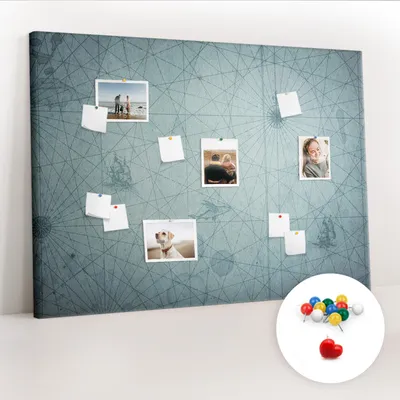 Imagen del producto de Tablero de corcho con chinchetas – Tablero con chinchetas para fotografías y notas – 140x100 cm – 100 chinchetas de colores – Mapa de estilo vintage