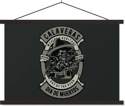 Produktbild von MuchoWow® Textilposter Skelett - Pistole - Retro 90x60 cm mit schwarzem Rahmen - Aufhängungssatz