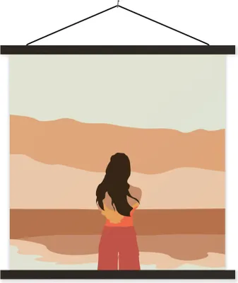 Produktbild von MuchoWow® Textilposter Frau - Strand - Zeichnung - Pastell 90x90 cm mit schwarzem Rahmen - Magnetisches