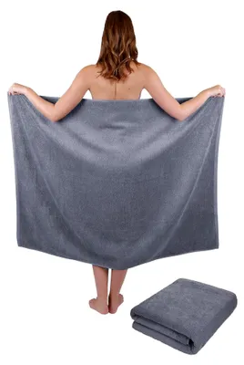Produktbild von 2 Stück Badetuch groß XXL Größe 100 x 140 cm Badetücher Saunatuch Set Dresden 100% Baumwolle Farbe anthrazit