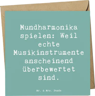 Produktbild von Mr. & Mrs. Panda Grußkarte Spruch Mundharmonika Freude - Meeresbrise - Geschenk, faltkarte, anlasskarte, Humor, Klappkarte, doppelkarte, Spielen lernen, Musikinstrument