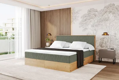 Produktbild von ALTDECOR BOXSPRINGBETT mit 2xBettkasten und Lattenrost, Topper, Boxbett, Polsterbett mit Bettkasten mit Stauraum und Kopftei mit Matratze H4 - LOLLI9 200x200 Olivgrün