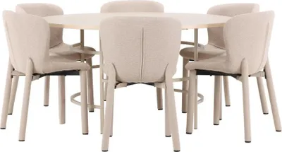 Image de Copenhagen ensemble pour salle à manger table Ø140cm et 6 chaises whitewash, beige.