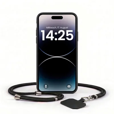 Produktbild von Handyhülle für Apple iPhone 16 Pro mit Handykette Band Kordel Hülle Case Schutzhülle Schwarz