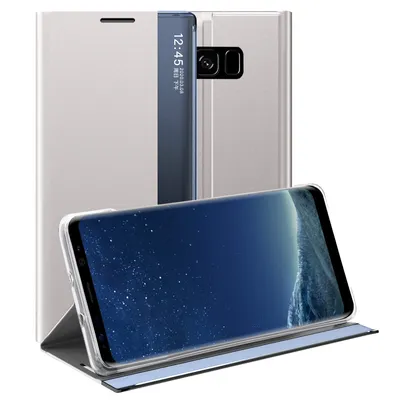 Obrázek produktu pro Galaxy S8 Pouzdro, Slim Flip Kožené Pouzdro s Okénkem a Stojánkem pro Samsung Galaxy S8 Stříbro