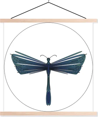 Produktbild von MuchoWow® Textilposter Eine Illustration einer blauen Libelle 40x40 cm mit holzfarbenen Rahmen - Posterleiste