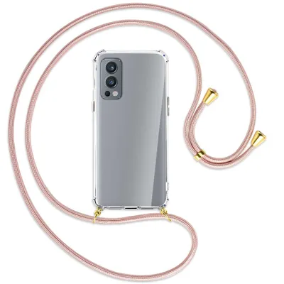 Produktbild von Handykette Backcover-Schutzhülle mit Band (Metall goldfarben) für OnePlus Nord 2 5G - roségold