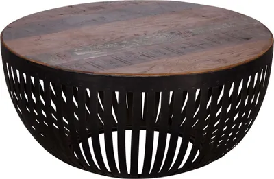 Produktbild von Couchtisch 70x33x70 cm Holz / Metall Wohnzimmertisch Industrial, Clubtisch Tisch Wohnzimmer, Sofatisch mit Metallgestell, Loungetisch massiv, Design Stubentisch rund