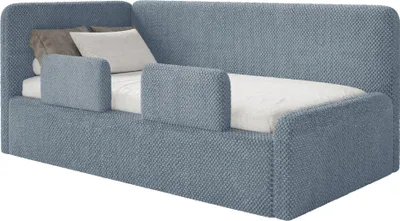 Produktbild von Selsey Fanko – Kinderbett 90x200 cm mit Rausfallschutz, Matratze, Kopfteil links, Plüsch, Blau