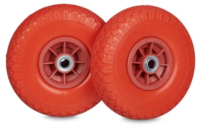 Image de Relaxdays, lot de 2 roues pour diable, 3,00-4 pouces, 260 x 85 mm, pneus en caoutchouc plein anti-crevaison, axe de 20 mm, charge maximale de 80 kg, rouge