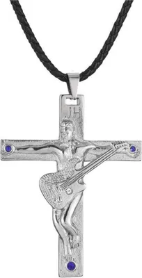 Produktbild von AFSTALR Johnny Hallyday Halskette Silber Edelstahl Gitarrenkreuz Anhänger Fan Andenken JH Signature Designs