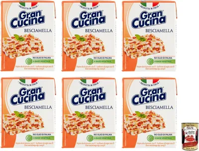Produktbild von 6x Gran Cucina Besciamella,Creme auf Pflanzlicher Basis,Bechamel Sauce zum Kochen Ohne Palmöl 200g + Italian Gourmet Polpa di Pomodoro 400g Dose