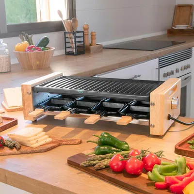 Obrázok produktu pre Cecotec Cheese&Grill 8200 Wood Black, 8 osôb, Oceľ, Drevo, 2 zone(s), Čierna, Drevo, Obdĺžnikový, Oceľ