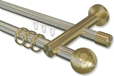 Produktbild von Interdeco Rundrohr-Innenlaufstange, Gardinenstange (Kombination) Edelstahl-Optik / Messing-Optik Modell Platon Luino, 20 mm Ø 2-läufig, 600 cm (geteilt)