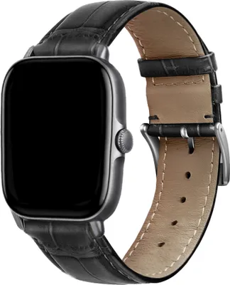 Produktbild von Strap-it Amazfit GTS 3 Lederarmband mit Krokoprägung (Schwarz)