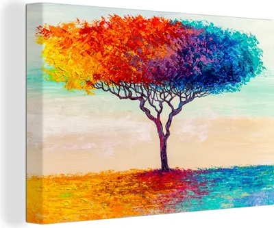 Produktbild von OneMillionCanvasses® - Leinwandbilder - 150x100 cm, Gemälde - Ölfarbe - Baum - Regenbogen, Wandbilder Kunstdruck Wanddekoration - Foto auf Leinwand - Gemälde auf Holzrahmen