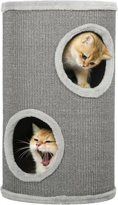 Imagen del producto de Caseta para gatos con 2 cuevas, ideal para 1 o 2 gatos. Altura: 60 cm. Diámetro: 35 cm. Color: marrón