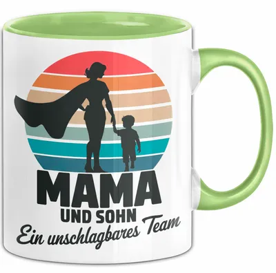 Produktbild von Mama Muttertag Tasse Becher Geschenk Lustige Geschenkidee Spruch Mama Und Sohn Ein Unschlagbares Team (Grün)