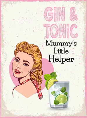 Produktbild von vianmo Holzschild 40x30 cm Gin & Tonic Mummy`s little Helper Essen Trinken