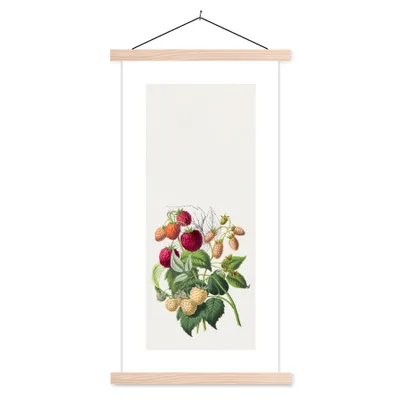 Produktbild von MuchoWow® Textilposter Himbeere - Lebensmittel - Obst 40x80 cm mit holzfarbenen Rahmen - Wohnzimmer