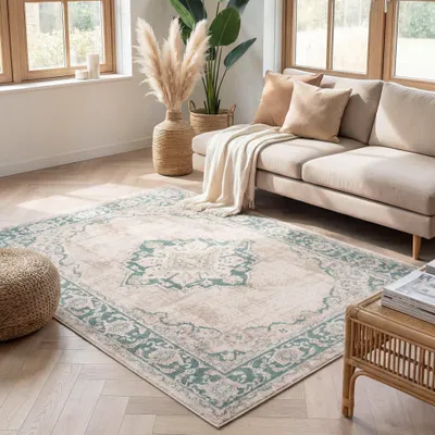Zdjęcie produktu dla Volero - Dywan Vintage - Spring Medaillon Kremowy/Zielony - 140x200 cm