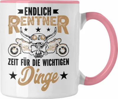 Produktbild von Trendation - Motorradfahrer Tasse Geschenk Rentner Opa Geschenkidee Geburtstag Weihnachten Lustiger Spruch Renteneintritt (Rosa)