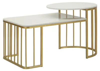 Immagine prodotto di Tavolino da salotto Ankara in marmo bianco e ferro oro 90x50x50 cm
