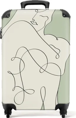 Produktbild von NoBoringSuitcases.com® Koffer Handgepäck Trolley Rollkoffer Kleine Reisekoffer mit 4 Rollen - Frau - Linienkunst - Abstrakt - Grün - Cabin Size < 55x40x23 cm & 55x40x20 cm - Fotokoffer - Kabinenkoffer - BoardgepäckHandgepäck Koffer 55x35x20 cm, 36L,