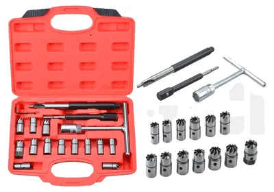Produktbild von Diesel-Injektor-Sitzreiniger, 17-teiliges Werkzeugset, Metallmaterial, 17 mm Flachschneider, 19 mm Außendurchmesser, Schwerlast