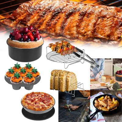 Image de SWANEW Accessoires pour friteuse à air chaud 8 pouces Set de 12 pièces incluant une corbeille à pain Poêle à pizza Poêle en silicone Grille de cuisson Broches