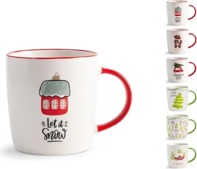 Produktbild von 6 Tassen aus neuem Knochenporzellan mit Weihnachtsdekor, cc 370.