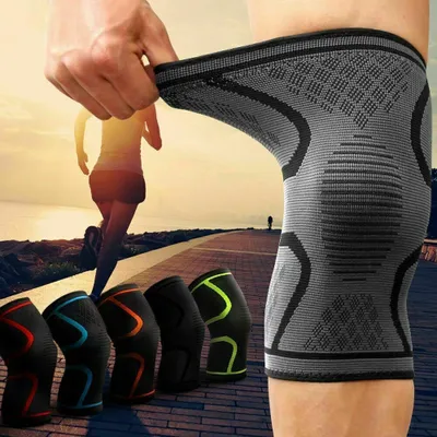Produktbild von 2 Stück Kniestütze Sport Kniebandage Knee Support Knieschutz Fitness Knieschoner Grau L