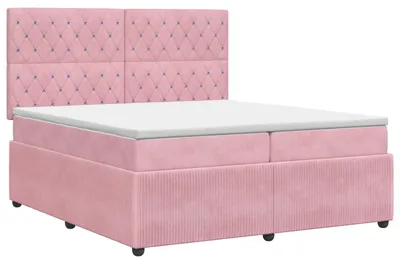 Image de Lit boxspring avec matelas avec tête de lit rose 200 x 200 cm velours