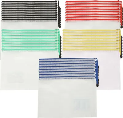 Produktbild von 40 Stück Dokumententasche A4, Dokumentenmappe Reißverschluss Wasserdicht, 5 Farben Dokumententasche Reißverschluss a4 für Dokumente, Quittung, Papier, Schrein (34 x 24 cm) Federmäppchen