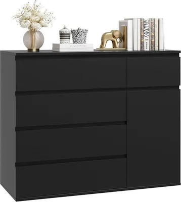 Productafbeelding van Zwarte commode, ladekast, dressoir voor de slaapkamer | Commode, dressoir voor slaapkamer, woonkamer, hal, ladekast, hoekcommode, kast voor de woonkamer, 100x40x80 cm