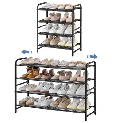 Produktbild von Yaheetech Schuregal aus Metall, 4 verstellbare Ebenen, 50 - 84,5 cm erweiterbar, Schuhständer Schuhorganizer, Schwarz