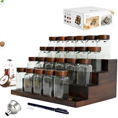 Image de Ensemble de bouteilles d'épices, capacité de 120 ml, étagère écologique, 24 pièces