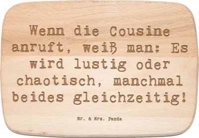 Produktbild von Mr. & Mrs. Panda Holzbrett Spruch Cousine Abenteuer - Transparent - Geschenk, herzerwärmende Sprüche, Jubiläen, Lustig, Chaotisch, Schneidebrett, Frühstücksbrett, Bindung