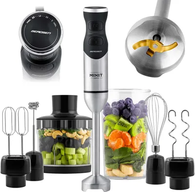A collection of kitchen appliances and ingredients arranged on a white background.