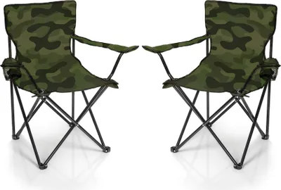 Produktbild von BigDean 2X Faltstuhl Tarnmuster Camouflage Campingstuhl Anglerstuhl mit Getränkehalter & Tragetasche - Anglersessel klappbar - Klappstuhl Gartenstuhl