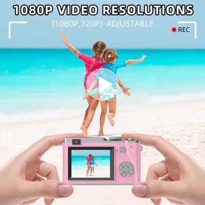 Image de Appareil photo numérique pour enfants avec carte SD de 32 Go, zoom 16x, vidéo HD, appareil photo compact pour enfants, rose